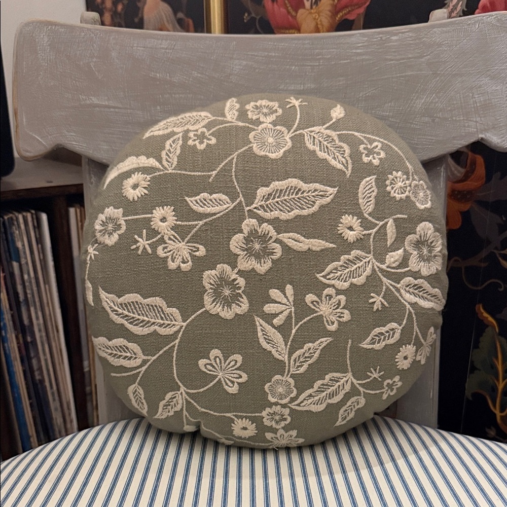 Floral Embroidered Round Cushion